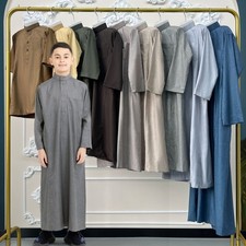 Muslim Kids Unises Robe Fashion Kaftan Abaya Solid Color Loose Islamic Clothing