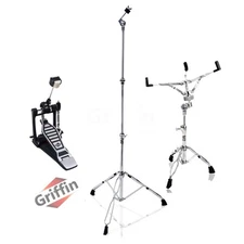 Bass Drum Foot Pedal, Snare Stand & Cymbal Stand (3-PACK) GRIFFIN Chrome Holder