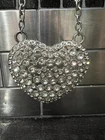 Vintage Rhinestone Heart Pendant Silvertone Necklace 18” Costume Jewelry