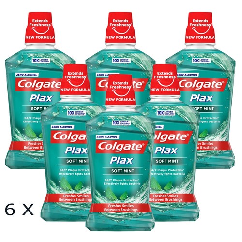 6 X 250 ML Colgate Plax Zero Alcohol Soft Mint Mouthwash (PACK OF 6