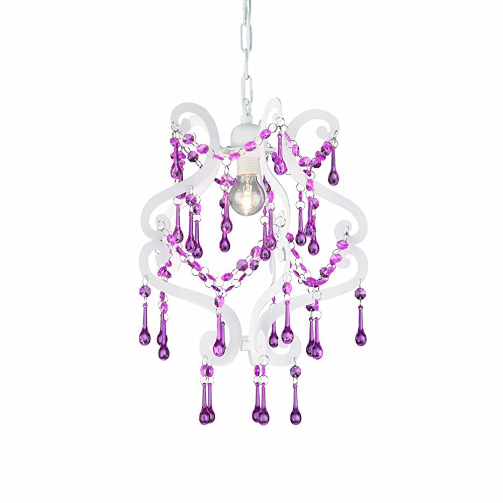 Litecraft Ceiling Pendant Children's Crystal Effect Light - White,Pink Clearance