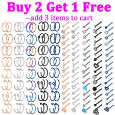 32PCS Surgical Steel Nose Hoop Ring Straight Bone Stud Nostril Piercing Kit 20G