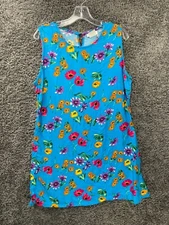 Sostanza Tank Summer Dress Womens XL Blue Floral Print Sleeveless Round Neck