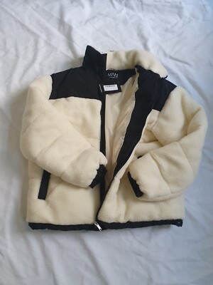 boohooman Borg Funnel neck contrast nylon pannel Cream L UK