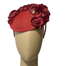 New Kentucky Derby Fascinator Headband Dark Red Roses Ladybug Pin Cocktail Hat