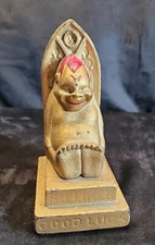 AC Williams 1909-19l9 Antique BILLIKEN ON THRONE Good Luck CAST IRON BANK