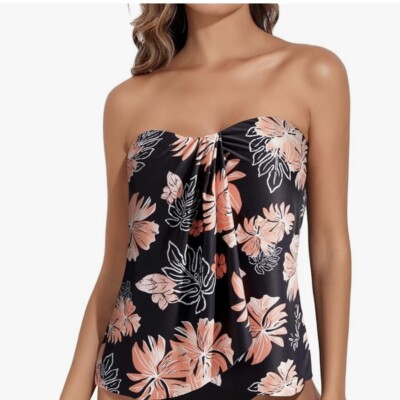 Tempt Me Bandeau Tankini Strapless Halter Bathing Suit Top Only Floral XXL NWT 