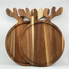 2 Christmas Antler Wooden Charcuterie Serving Platter Trays Cottage Core 12 Inch
