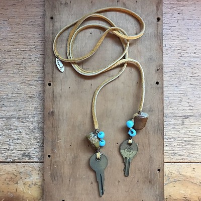 Repurposed Leather Necklace Antique Key Festival Leather Necklace Antique Key