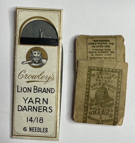 Vintage CROWLEYS Lion Brand Gold Eyed Sharps 1 Yarn Darners 14/18 Needles