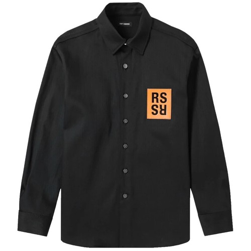 Raf Simons Denim Button Shirt Patch Carry Over Tape Black Japanese