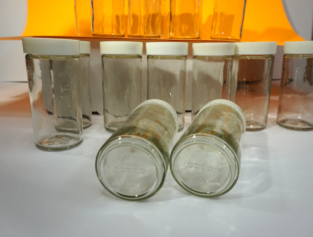 Vintage 80's Copco Plastic Spice Rack, 18 Glass Jars