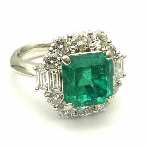 Anillo de compromiso estilo Art Deco 3 quilates Asscher creado en laboratorio esmeralda oro blanco 14K FN Foto 2 de 4