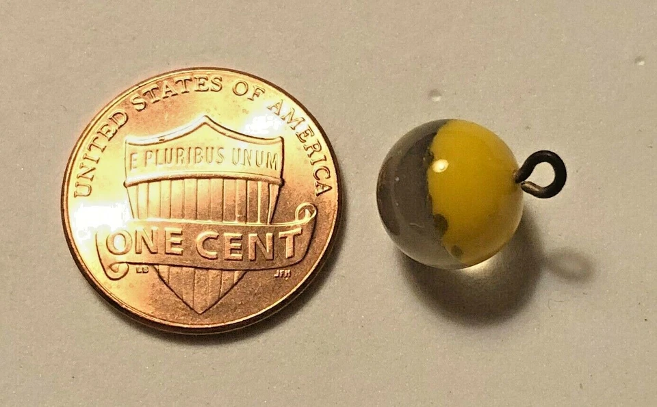 ONE Czech Glass Ball Button Paperweight Yellow Pink Just Over 3/8" 10mm 9627 - Image 4 of 4