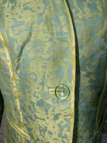 Sigrid Olsen Turquoise And Kiwi Green Linen Silk Summer Cropped Blazer Sz 4 - Picture 2 of 11
