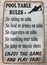Vintage Tin Sign Pool Table Rules Billards Nostalgic Art Decoration Retro Metal