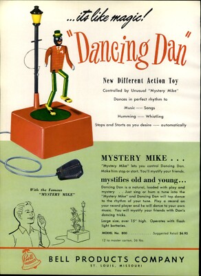 1957 PAPER AD Bell Toy Products Dancing Dan Mystery Mike Tele-Typer Electronic 
