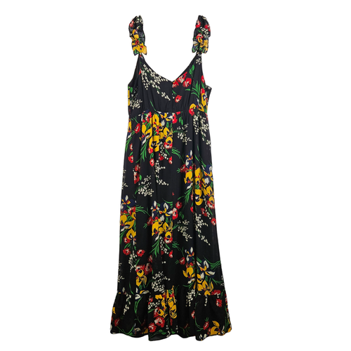 Madewell Wrap Dress Size 2 Black Floral Ruffle Maxi Sleeveless Sundress V Neck - Picture 5 of 12