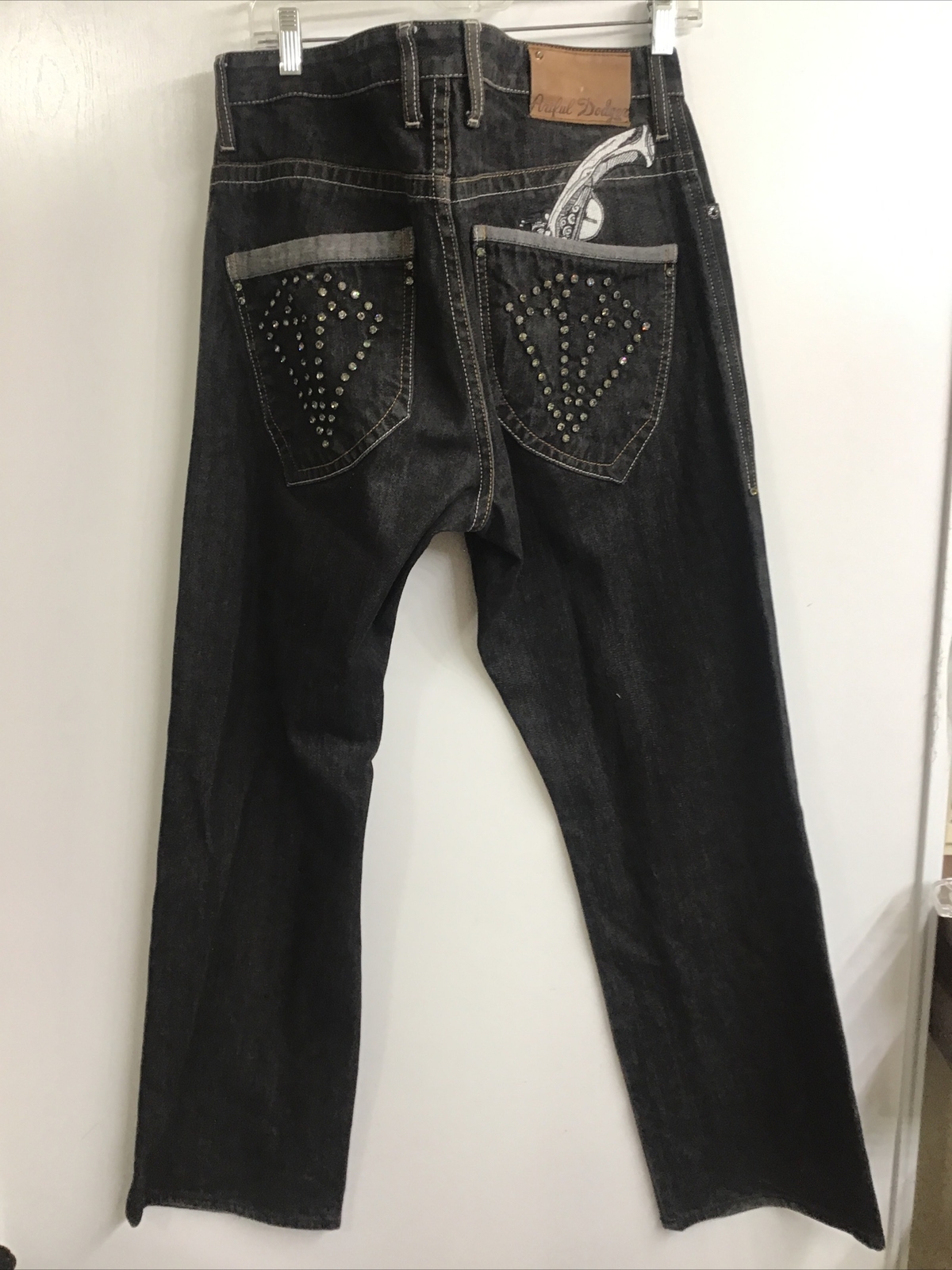 Artful Dodger Men’s Dark Wash Denim Jean Crystal Pockets Embroidered Size 32