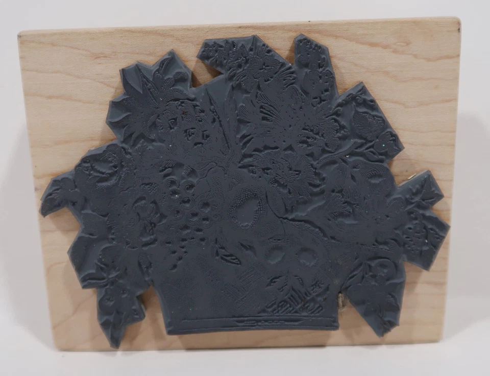 Sello de goma magenta años 90, cesta frutas y flores, 09-090Q Foto 2 de 3