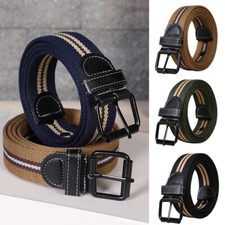 Mens Stretch Belts Ladies Elasticated Striped Braided Belt Metal Buckle Outdoor;