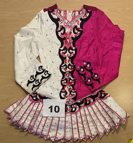 Irish Dance Eire Designs Pink Ireland Red White Dress 32" length Pins