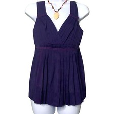 Marc by Marc Jacobs Purple Cotton Silk Baby Doll Top XS Boho Chic Pin Stripe