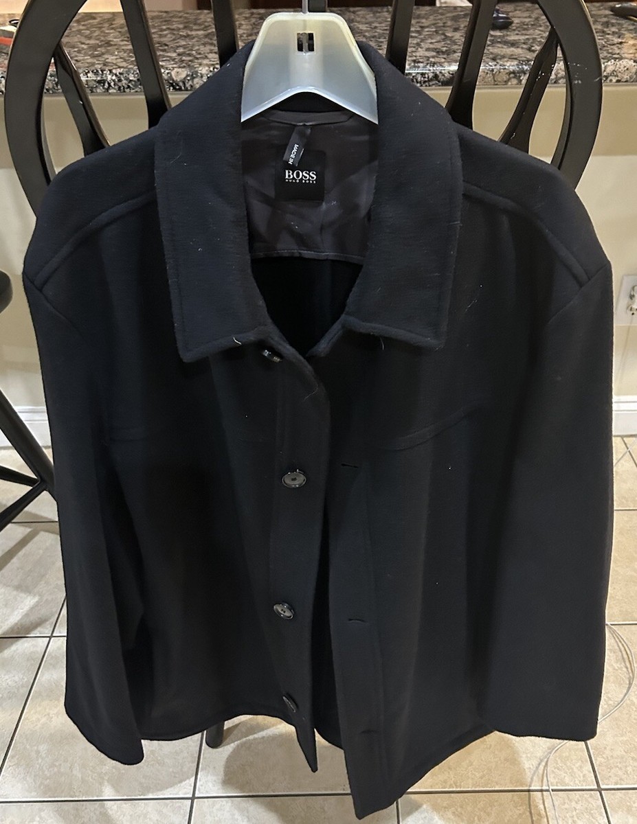 [美品]Hugo BOSS ジャンパー・ブルゾン　ウール　ブラック Hugo Boss Jacket Cashmere/Wool Black Button Down Pockets Size US