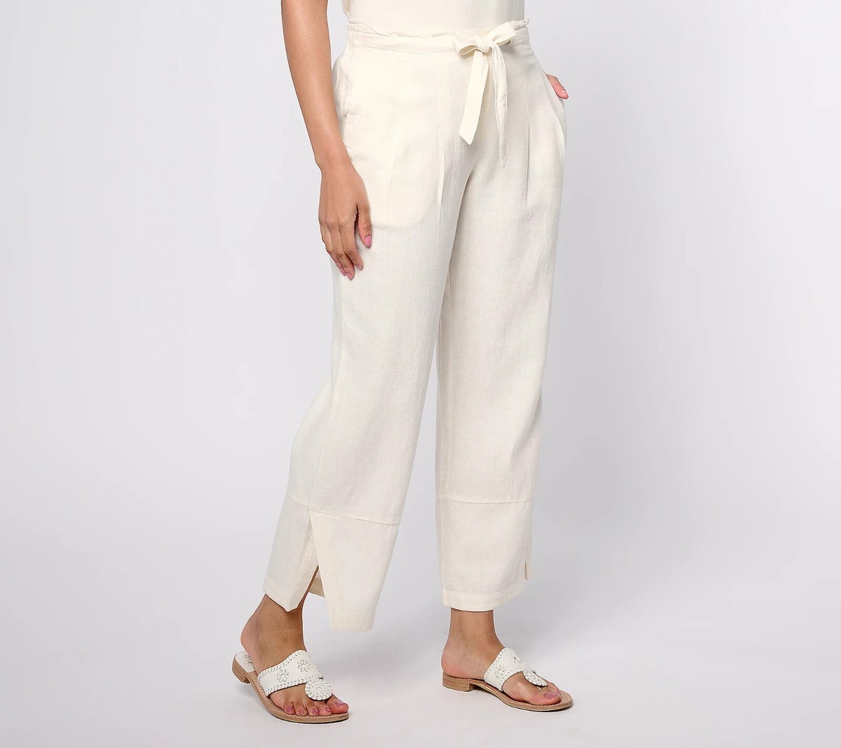 AnyBody Regular Linen Blend Pull-On Pant-Natural-1X-NEW