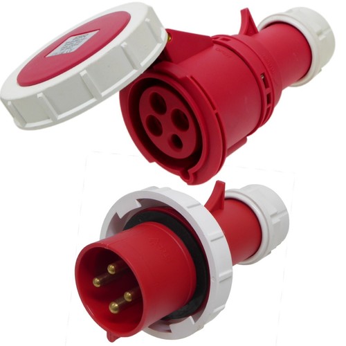 32A 4 Pin Waterproof IP67 Plug & Coupler socket 415V 32 Amp 3P+E Red FAST FIT - Picture 2 of 12