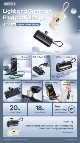 REMAX Capsule Series RPP-76/77 20w Wired Type-c/iPH Emergency Direct Fast Charge - Picture 7 of 16