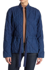 Kate Spade Quilted Chambray Tie Waist Zipped Jacket Blue Size Small