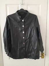 Frank Usher Black Faux Leather Women Shirt / Shirt Jacket Size L-xl