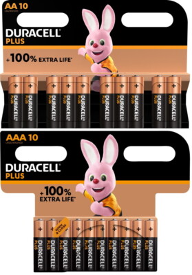 20 Duracell Plus 100% Extra Life Batterien im 10er Blister (10x AA + 10x AAA)