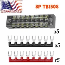 5 sets 600V 15A Dual Row 8 Position Screws Terminal Electric Barrier Strip Block