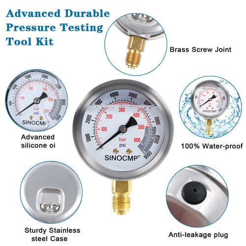SINOCMP Common Hydraulic Pressure Testing Tool, Hydraulic Pressure Gauge Kit - Picture 2 of 7