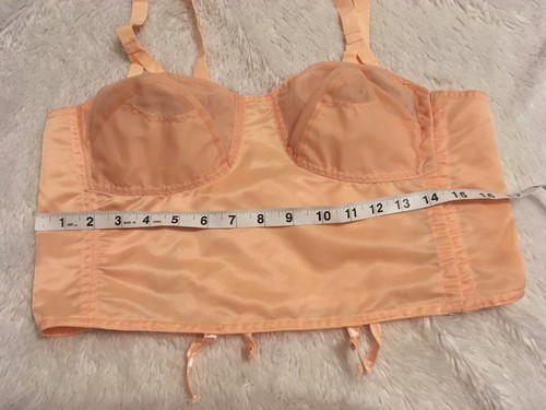 RARE Vtg 30s 40s SATIN & Mesh Longline Bustier Pointy Bra Top Artist Model Peach - Picture 13 of 17