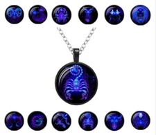 Men Women Zodiac Horoscope Astrology Birth Sign Charm Fashion Necklace Luminous