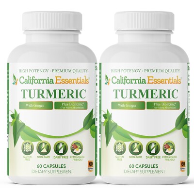 Turmeric Ginger Curcumin 95% Joint Support w/ Bioperine 60 Caps 2 Pack