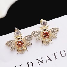 14k gold Exaggerated Honey Bee Stud Earrings 925 Silver post made