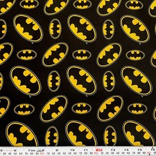 Batman Logo DC Comics Camelot Fabrics Black Cotton Fabric by the HALF YARD