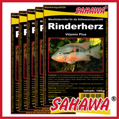 5x 100g Blister Rinderherz + 3 Mooskugeln Frostfutter Fischfutter SAHAWA