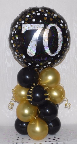 70TH BIRTHDAY - AGE 70 - BLACK / GOLD - FOIL BALLOON DISPLAY-TABLE CENTREPIECE - 第 1/3 張圖片