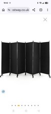 6 Panel Grey Folding Room Divider Privacy Screen on Wheels for Home Office
