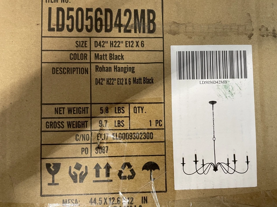 Elegant Lighting LD5056D42MB Rohan 6 Light 42" Candle Style Chandelier-READ- - Image 4 of 4