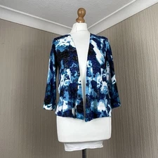 M&S Linen Blend Cardigan Aqua Blue Tie Dye Open Shawl BNWT UK 10 Women's