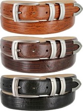 Genuine Full-Grain Cowhide Leather Lizard Embossed Designer Dress Belt 1-1/8"