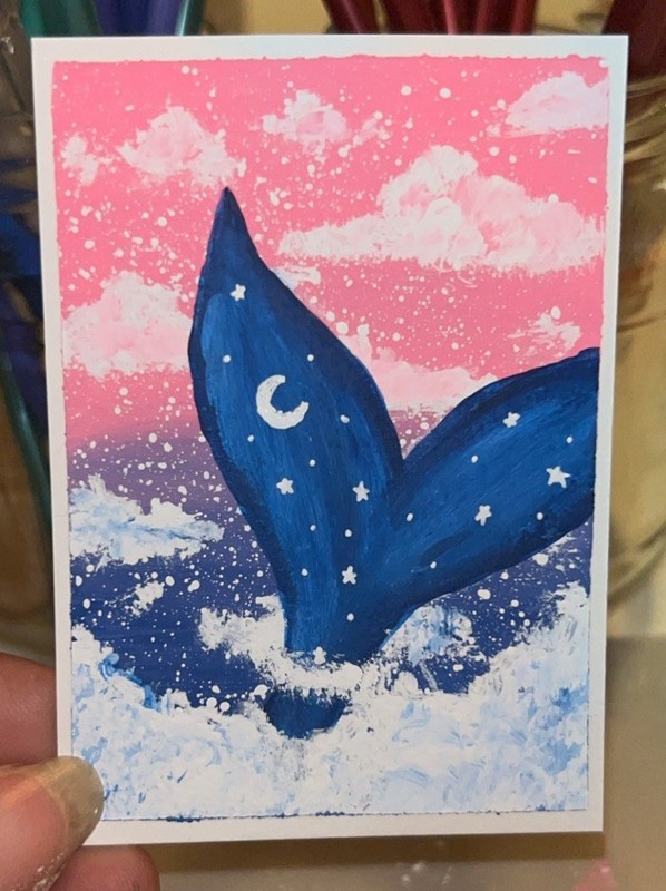 Original Whale Tail Painting ACEO 2.5”x3.5” #4 of 4 in Cosmic Currents Series