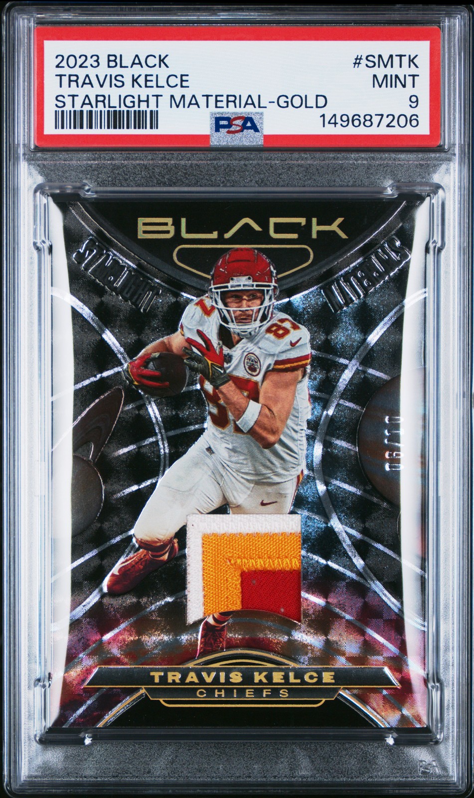 2023 PANINI BLACK STARLIGHT MATERIALS GOLD #SMTK TRAVIS KELCE 6/10 PSA 9