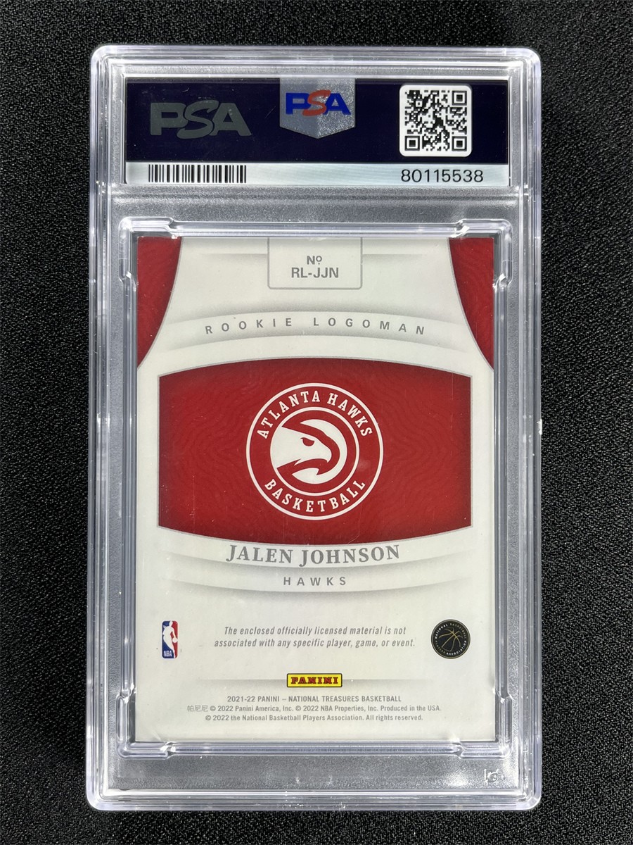 2021-22 National Treasures Jalen Johnson RC Logoman Patch Jersey /5 PSA 8 POP 1 view 2